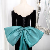 Black Mermaid Velvet Long Sleeve Prom Dress