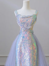 Purple Mermaid Sequins Tulle Prom Dress