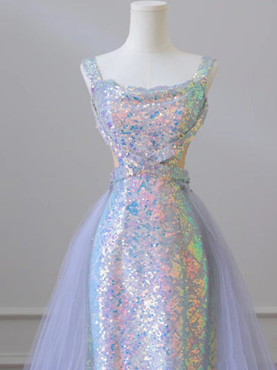 Purple Mermaid Sequins Tulle Prom Dress