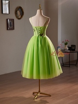 Green Straps Tulle Appliques Homecoming Dress