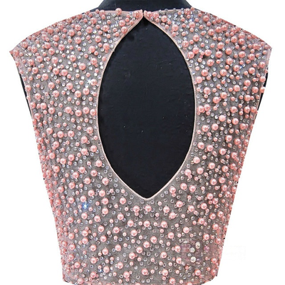 Pink Two Piece Beading Pearls Homecoming Dress