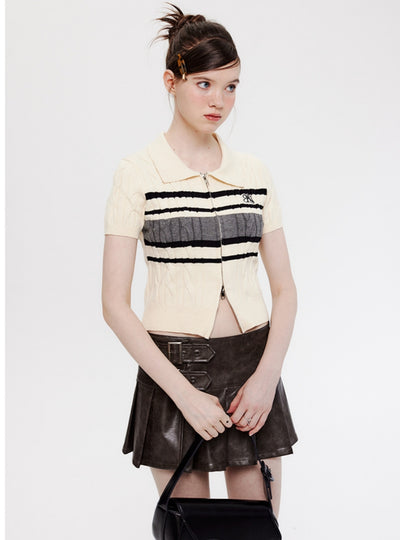 POLO Neck Double Zipper Short-sleeved Shirt