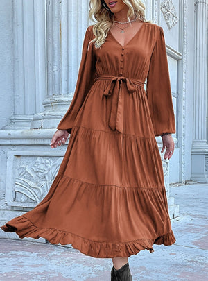 Casual Long-sleeved Solid Color Dress