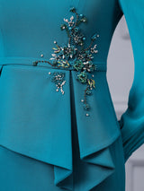 Lake Blue Long Sleeve Mother Of The Bride Dress