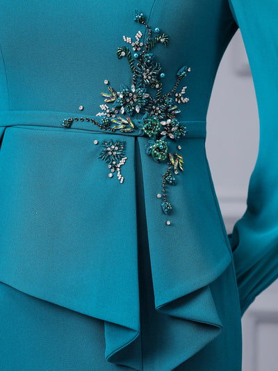 Lake Blue Long Sleeve Mother Of The Bride Dress