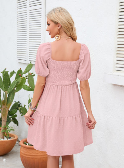 Square Neck Pleated Mini Dress