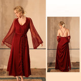 Long Sleeve Satin Long Bathrobe Pajamas