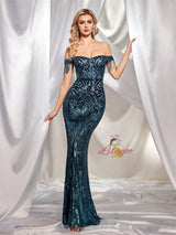 Blue Mermaid Sequins Straps Beading Prom Dress