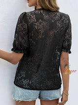 Summer Lace V-neck Stitching Shirt