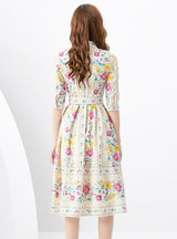 Retro Palace Short Sleeve Lapel Printed Dress