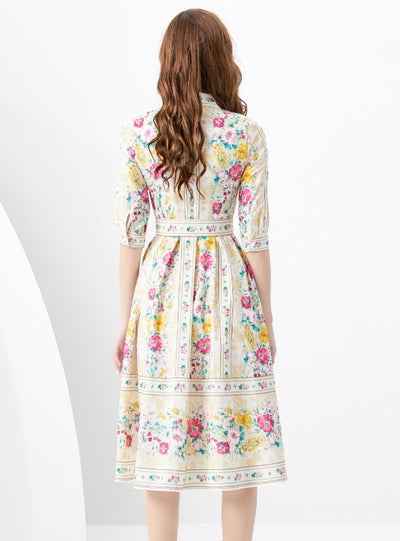Retro Palace Short Sleeve Lapel Printed Dress
