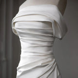 White Mermaid Satin Pleats Wedding Dress