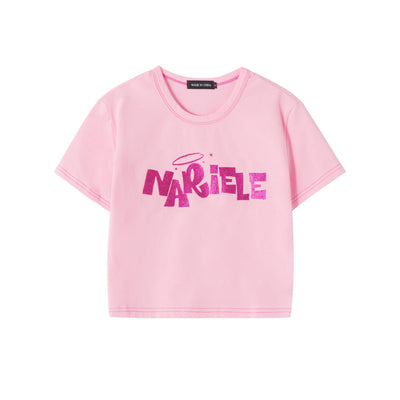 Short-sleeved Letter Printed Slim Round Neck T-shirt