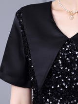 Black V-neck Sequins Mother Of The Bride Dress