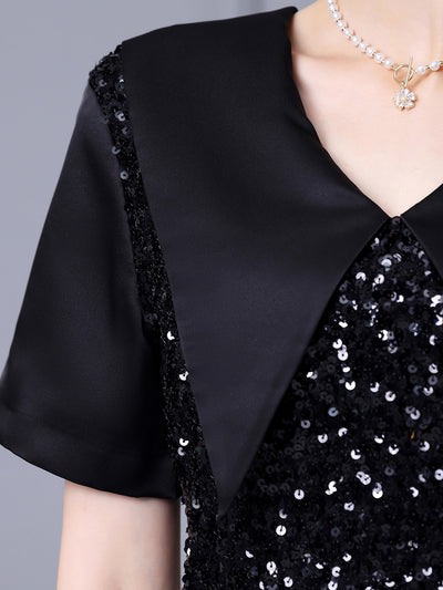 Black V-neck Sequins Mother Of The Bride Dress