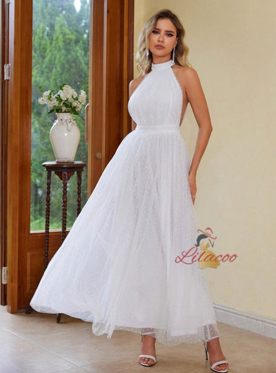 Fashion Halter Gauze Stitching Dress