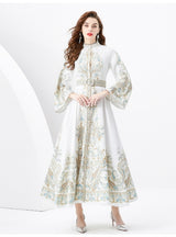 Retro Flared Sleeve Split Print Dress