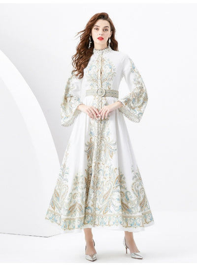 Retro Flared Sleeve Split Print Dress