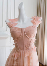 Orange Pink Tulle Lace Butterfly Prom Dress