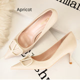 Thin-heeled Shallow-mouth Pointed Metal Buckle Shoes