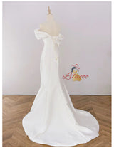 White Mermaid Satin Pleats Wedding Dress