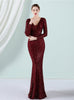 Mermaid Sequins Long Sleeve V-neck Prom Dress