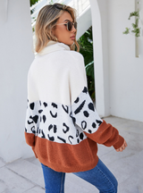 High-necked Printed Leopard-print Loose Sweater