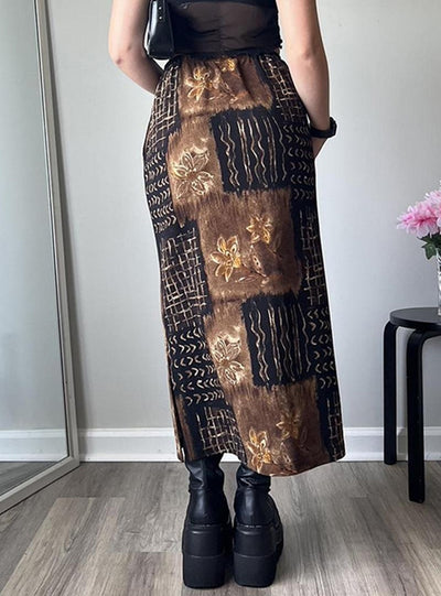 Retro Flower Mesh Stitching Skirt