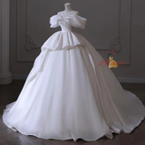 White Satin Off the Shoulder Wedding Dress