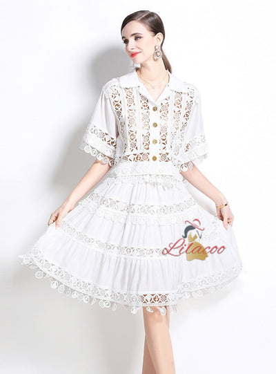 Retro Lapel Lace Shirt+Skirt Suit