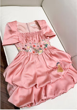 Pink Short Sleeve Pleats Embroidery Prom Dress