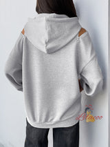 Drawstring Hooded Solid Color Top