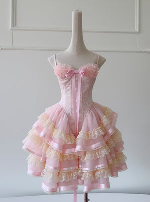 Pink Retro Sling Lace Cake Fluffy Dress