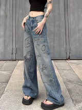 Star Graffiti Blue High-waisted Jeans