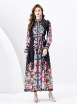 Retro Long Sleeve Slim Printed Dress