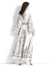 Retro Printed Round Neck Flared Sleeve Dress