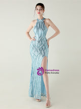 Mermaid Halter Sequins Halter Prom Dress