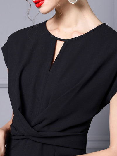 Black Scoop Neck Pleats Mother Of The Bride Dress