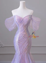 Purple Mermaid Sequins Pleats Prom Dress