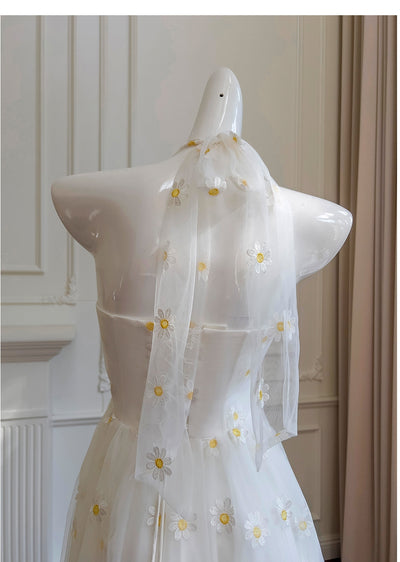 White Tulle Halter Embroidered Dress