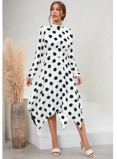 Casual Irregular Long-sleeved Polka-dot Dress