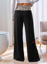 Low-waist Leisure Splicing Bump Color Leopard Wide-leg Pants