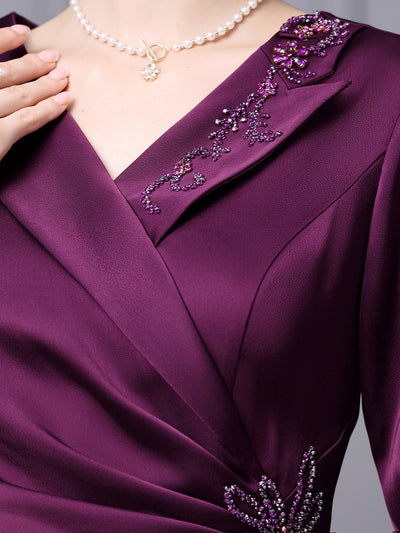 Burgundy Long Sleeve Mother Of The Bride Dress