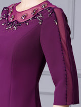 Purple Short Sleeve Beading Mother Of The Bride Dress