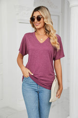 Casual V-neck Solid Color Loose T-shirt