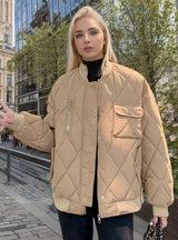 Thin Cotton-padded Diamond Plaid Down Jacket