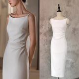 White Spaghetti Straps Pleats Wedding Dress