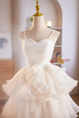 White Spaghetti Strap Tulle Pleats Homecoming Dress