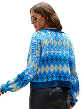 Retro Diamond Long Sleeve Knitted Coat