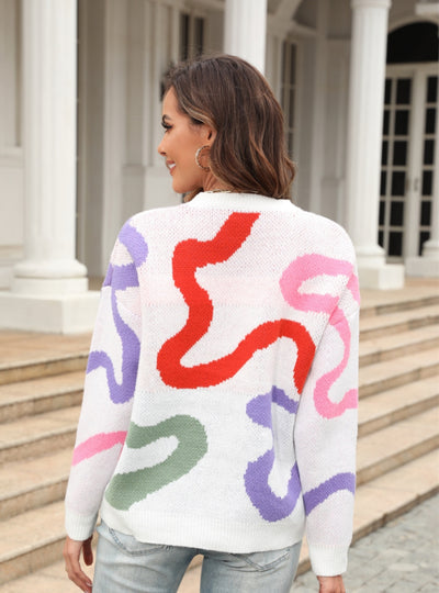 Round Neck Geometry Loose Sweater